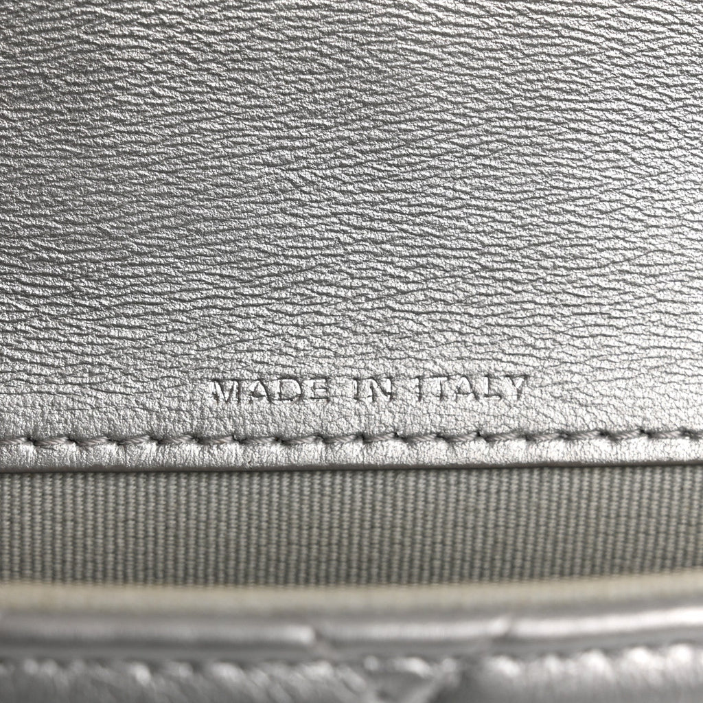 Metallic Lambskin Quilted Mini Giant CC Flap Argent