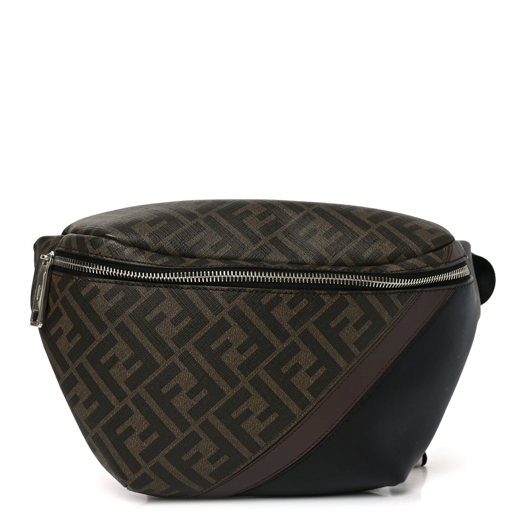 Glazed Fabric Vitello Liberty FF 1974 Diagonal Belt Bag Tobacco Moresco Black