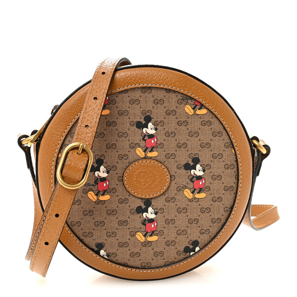 X DISNEY Mini Vintage GG Supreme Monogram Mickey Mouse Round Shoulder Bag Beige Vintage Sun Oil