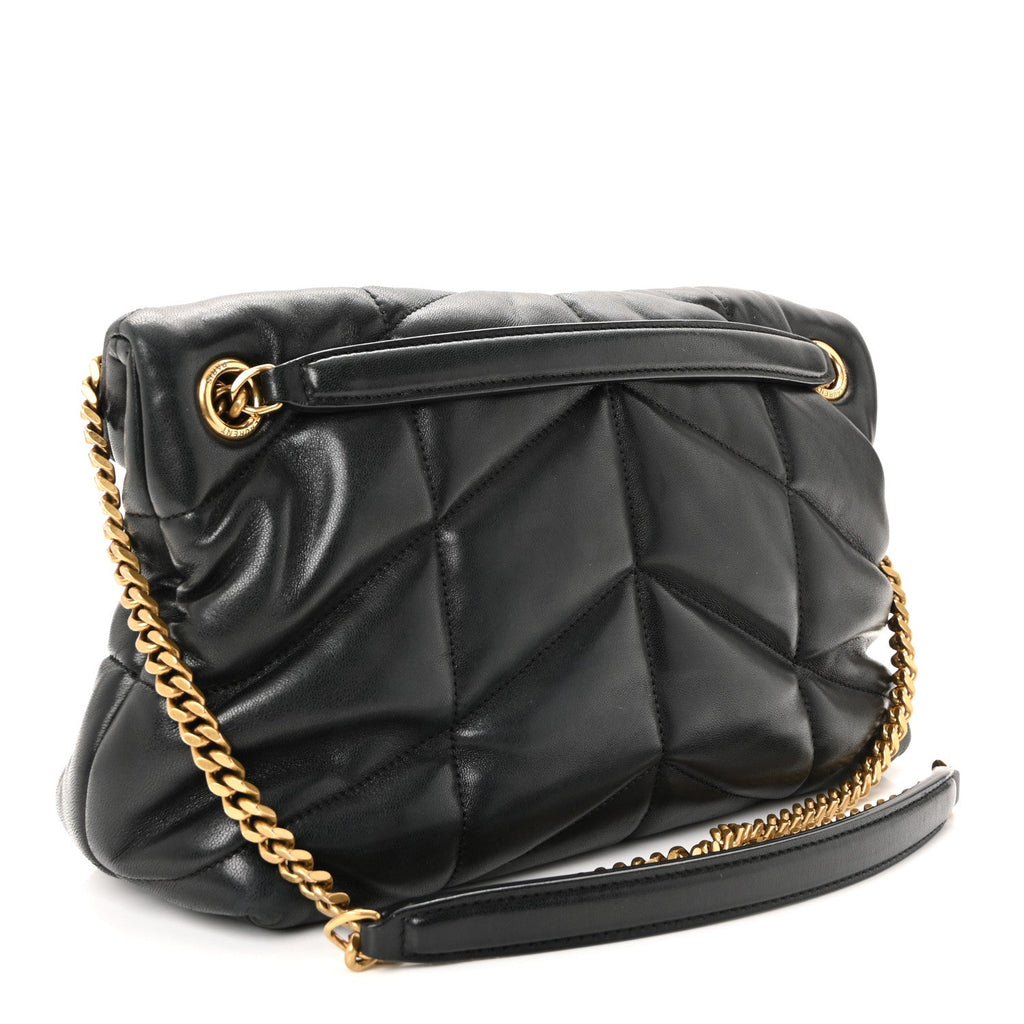 Lambskin Quilted Small Loulou Puffer Monogram Chain Satchel Black