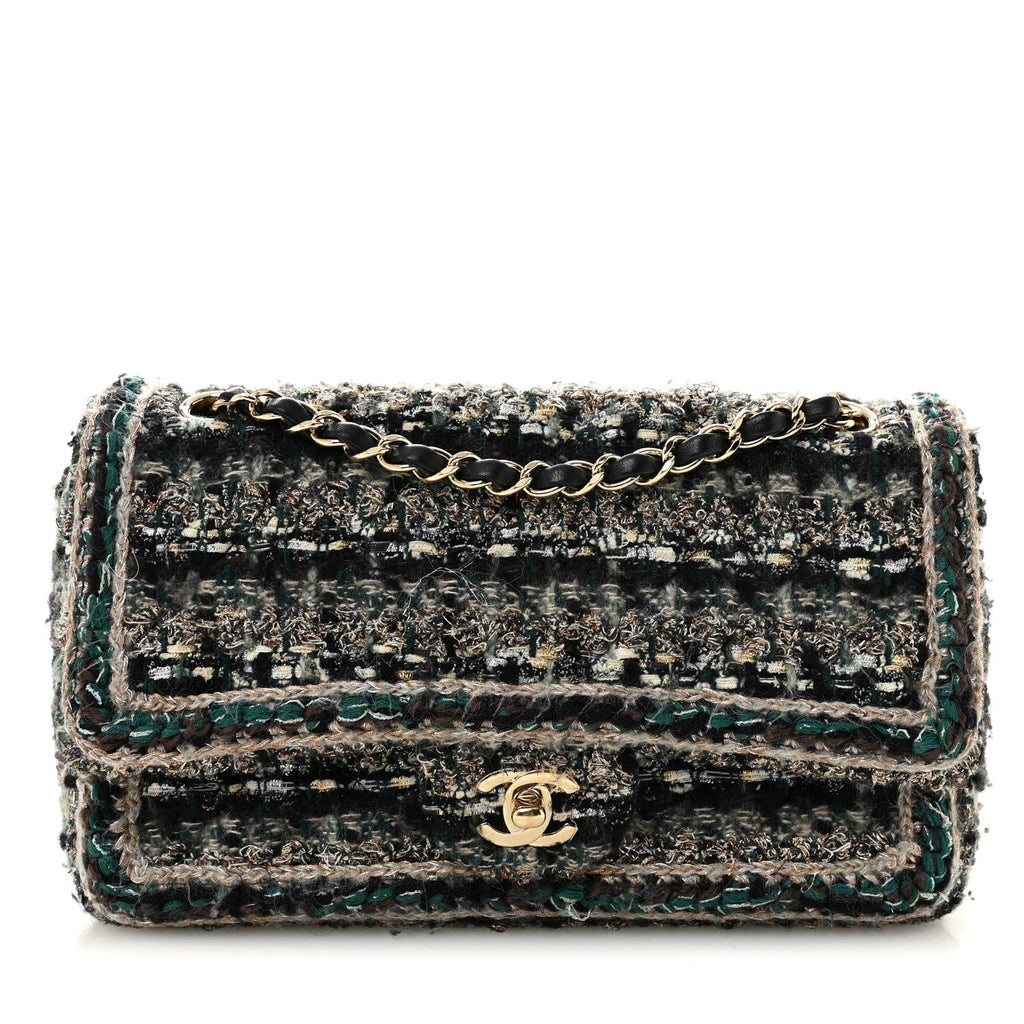 Tweed Braid Medium Flap Turquoise Multicolor