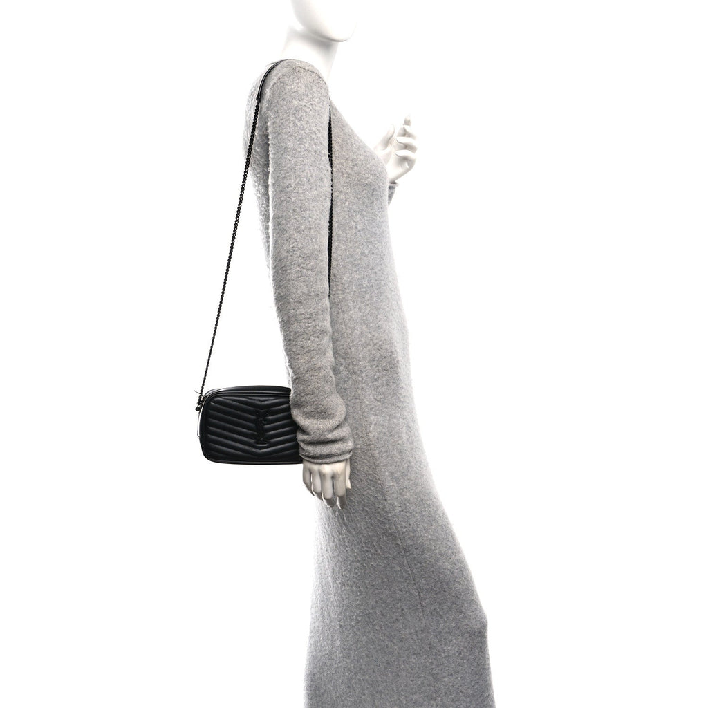 Calfskin Matelasse Monochrome Monogram Mini Lou Camera Bag Black