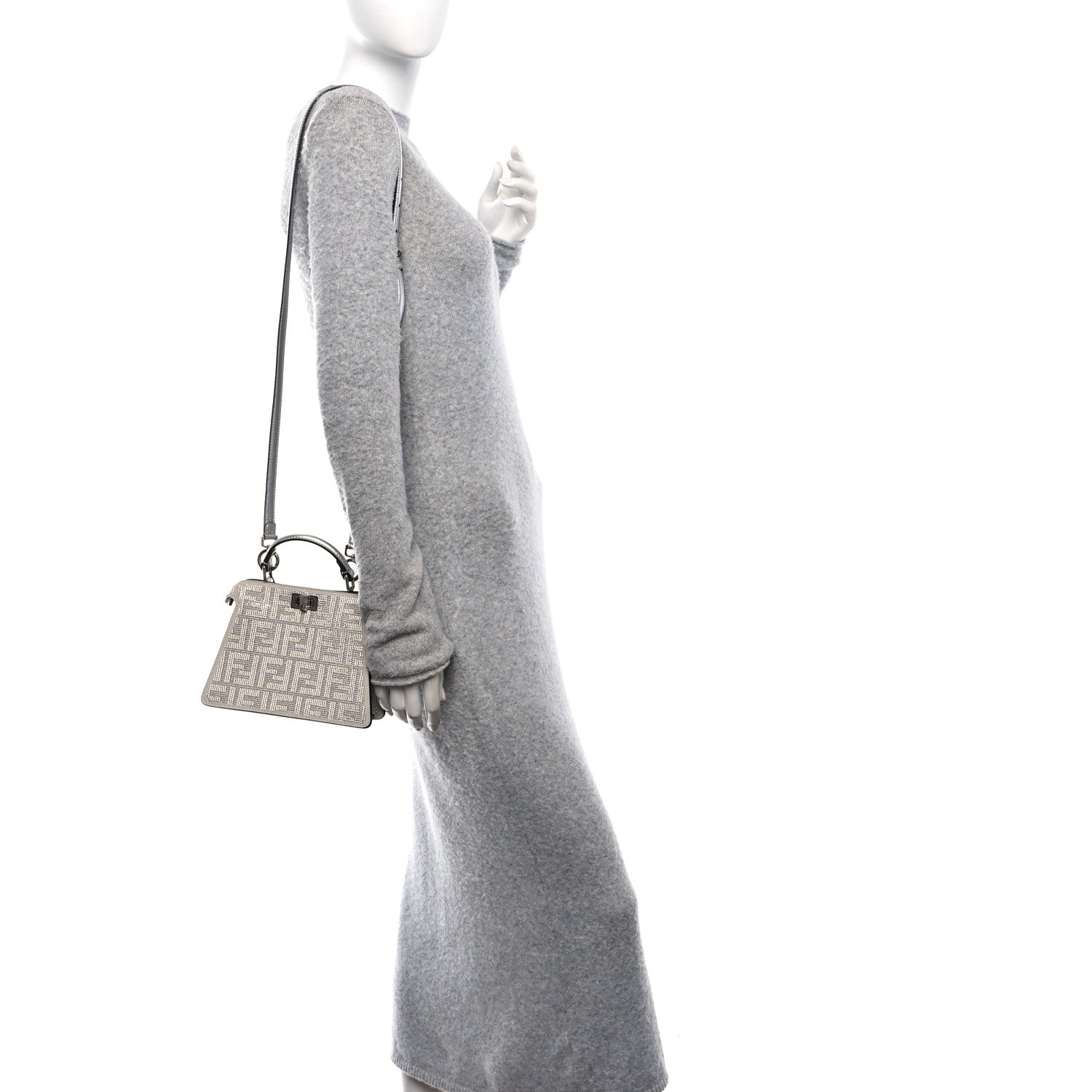 Crystal Vitello Laminato FF Petite Peekaboo I SEE U Satchel Crystal Argento