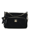 Velvet Effect Nylon Shiny Crumpled Calfskin Quilted Chanel 25 Clutch With Chain Black