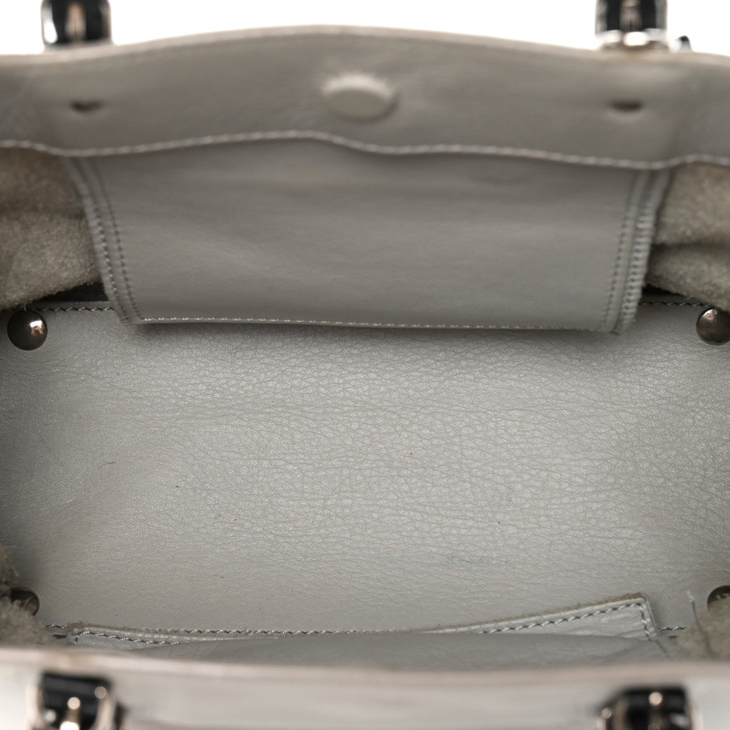 Calfskin Papier Mini A4 Zip Around Tote Grey Black