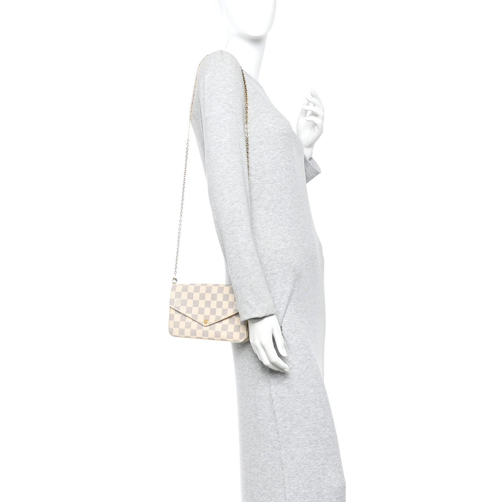 Damier Azur Pochette Felicie Chain Wallet Rose Ballerine