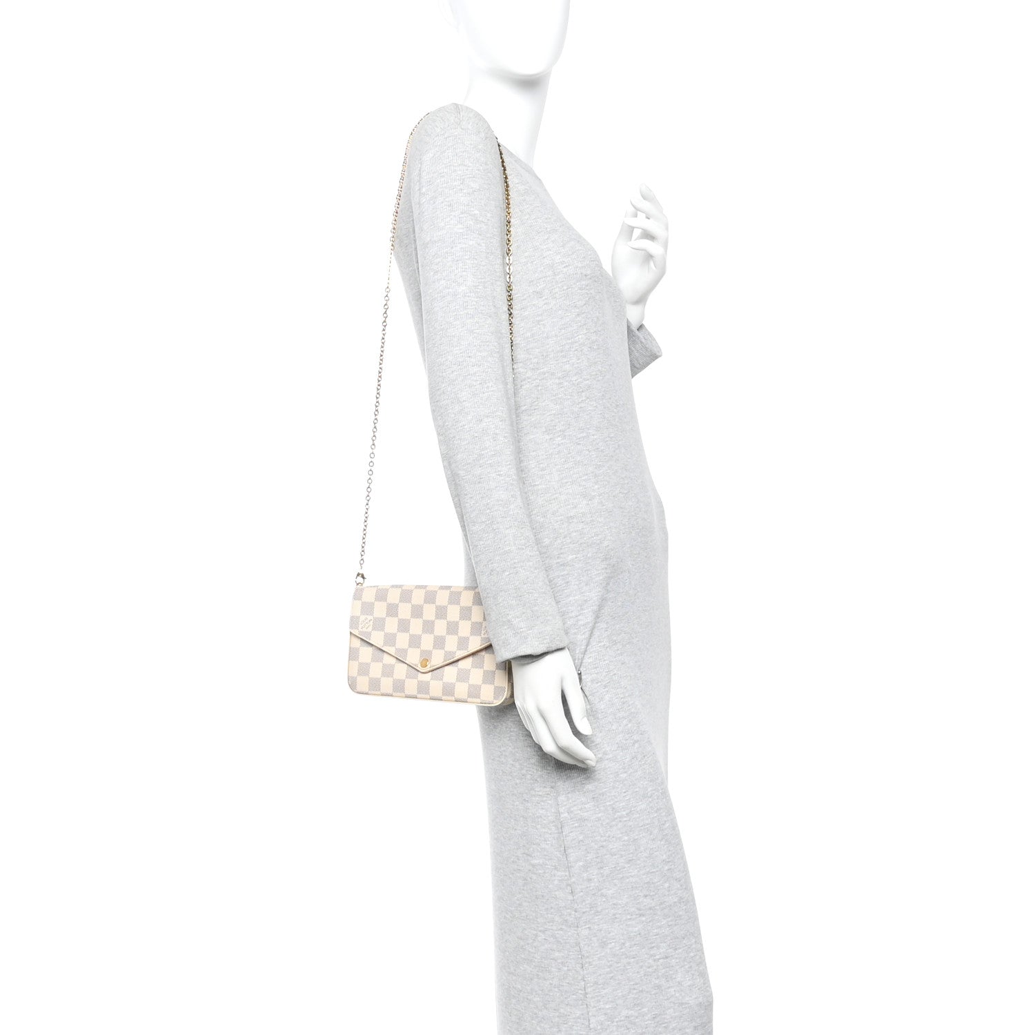 Damier Azur Pochette Felicie Chain Wallet Rose Ballerine