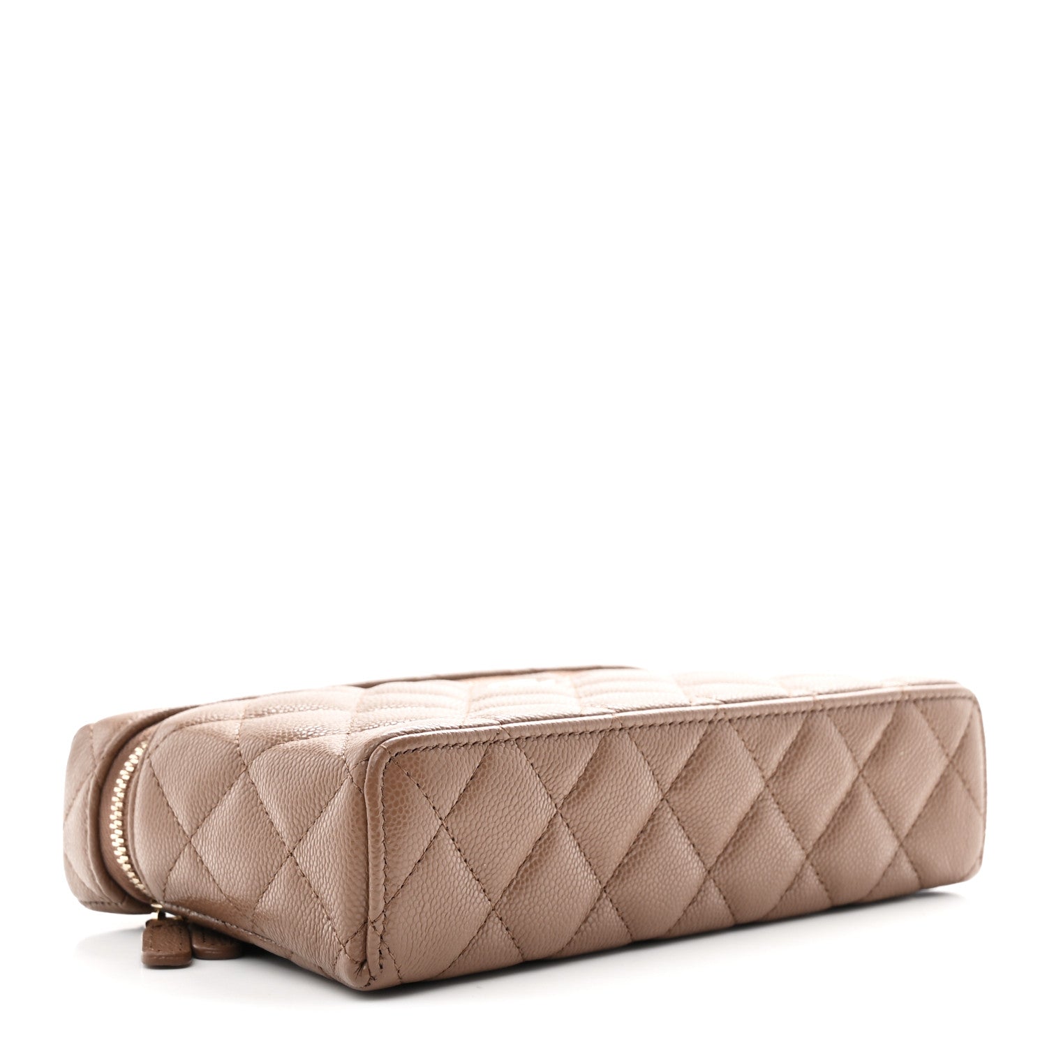 Caviar Quilted Top Handle Slim Vanity With Chain Dark Beige