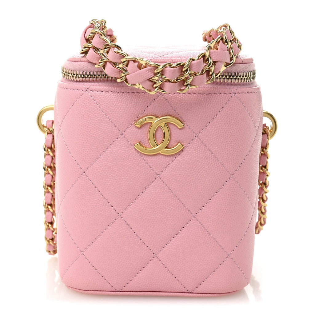 Caviar Quilted Tiny CC Vanity Case With Chain Pink