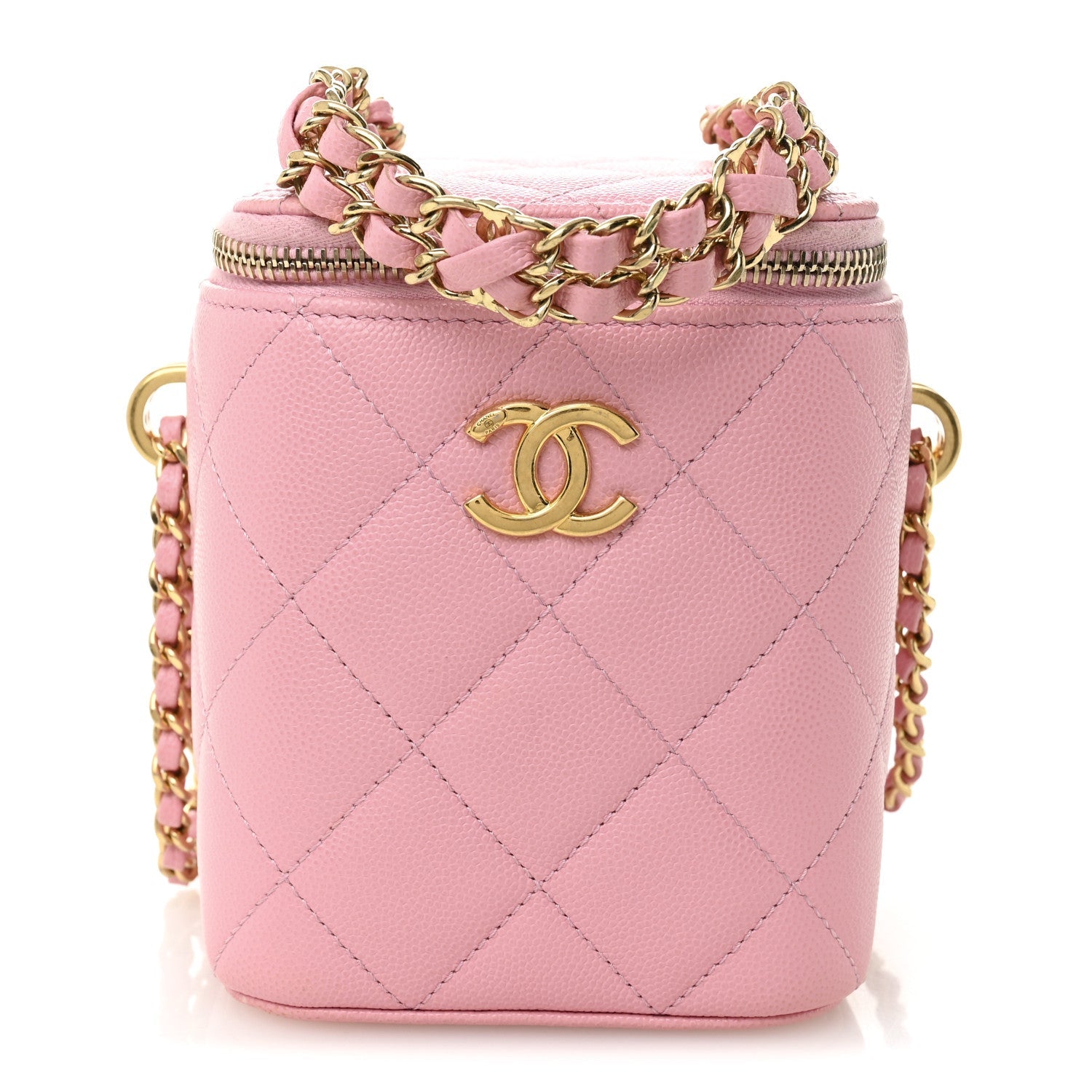 Caviar Quilted Tiny CC Vanity Case With Chain Pink