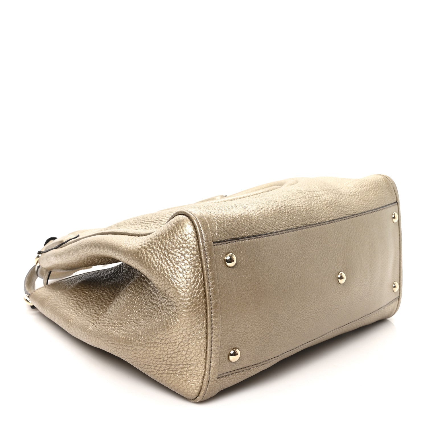 Metallic Pebbled Calfskin Medium Soho Shoulder Bag Golden Beige