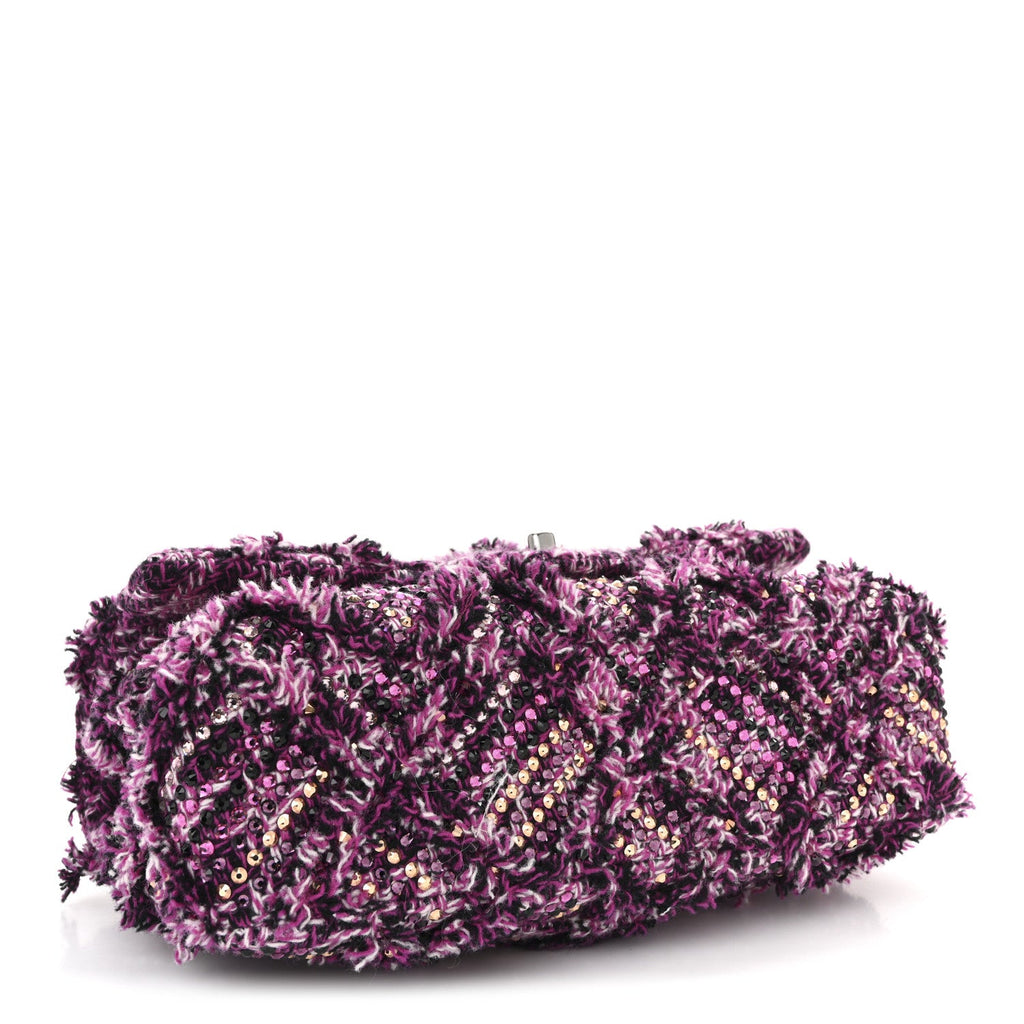 Crystal Tweed Quilted Medium Double Flap Purple Multicolor