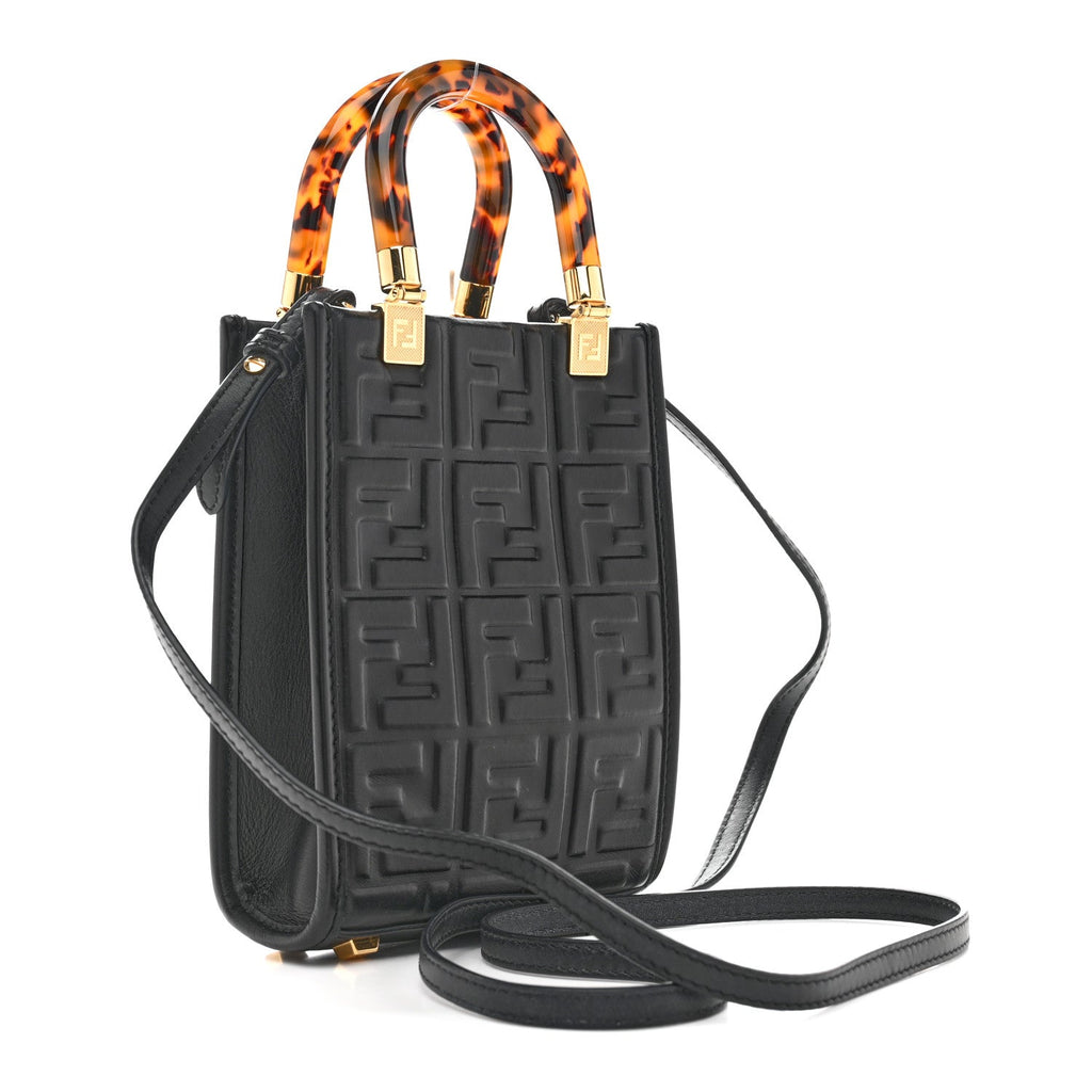 Vitello Plexiglass FF Embossed Mini Fendi Sunshine Shopper Tote Black