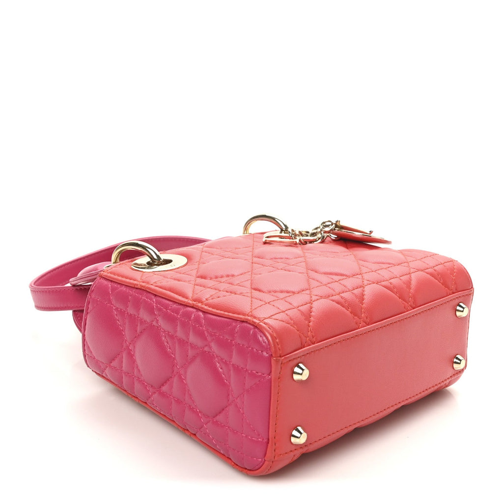 Lambskin Cannage Mini Bi-Color Lady Dior Red Fuchsia