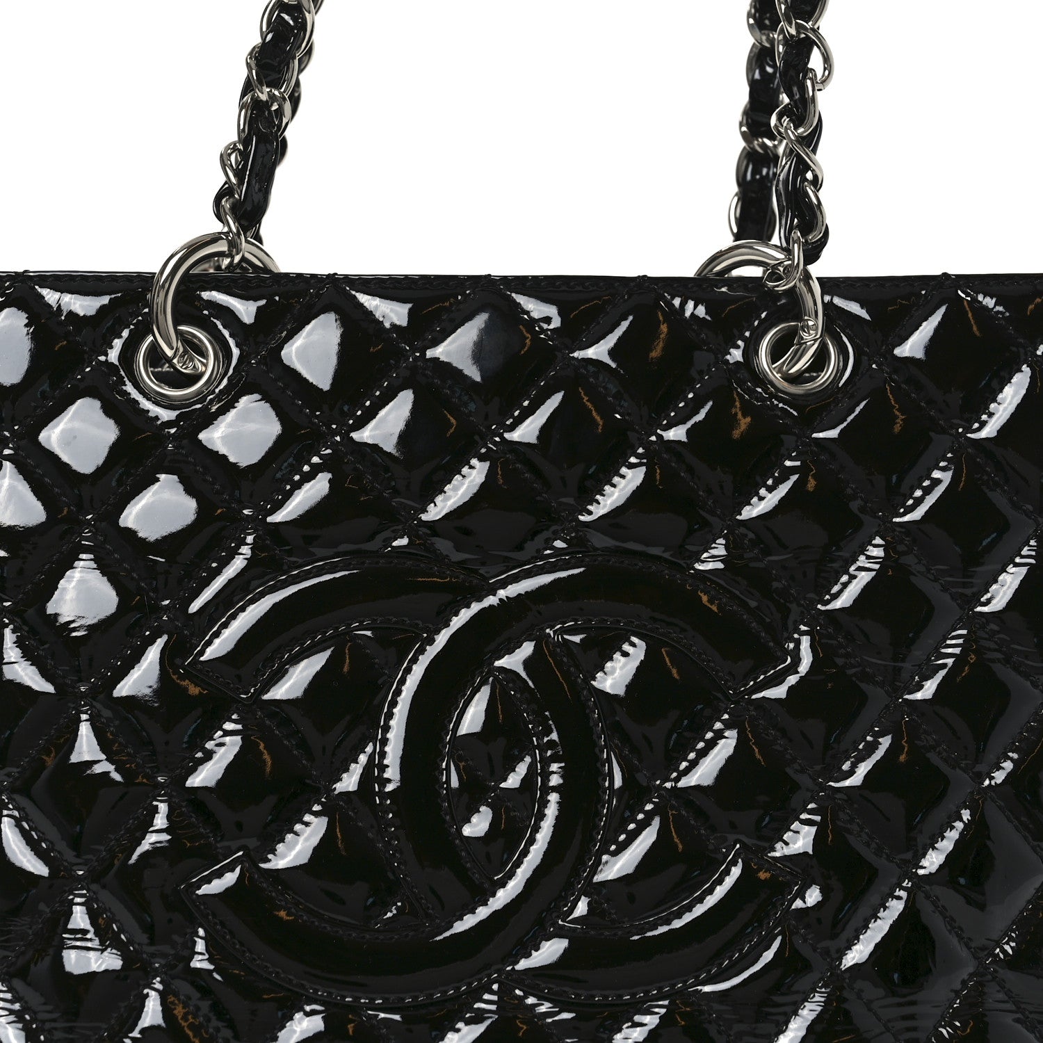Patent Quilted Grand Shopping Tote GST Black