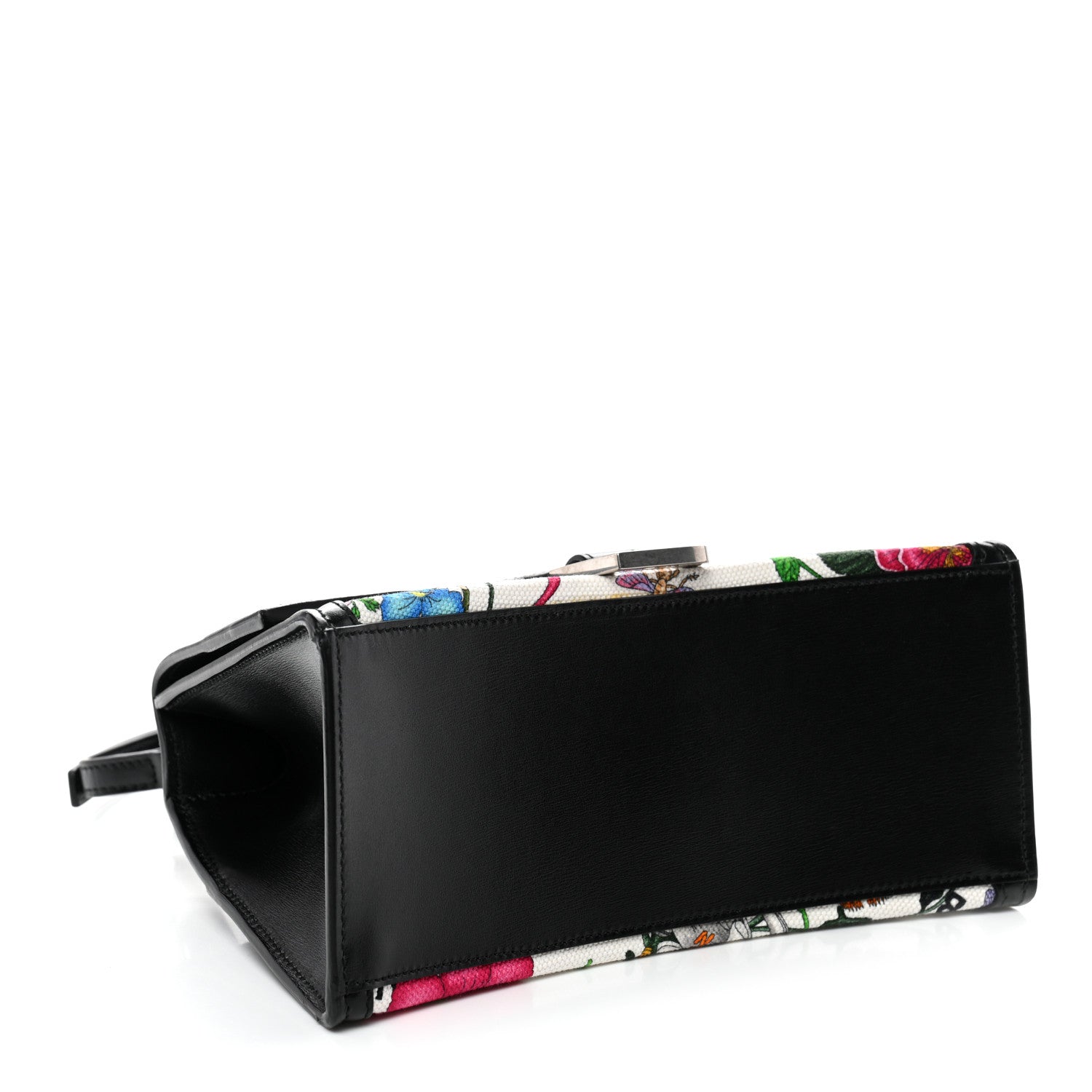 X GUCCI Canvas Boarded Plutone Calfskin Flora Logo Print Small Hourglass Top Handle Bag White Multicolor Black