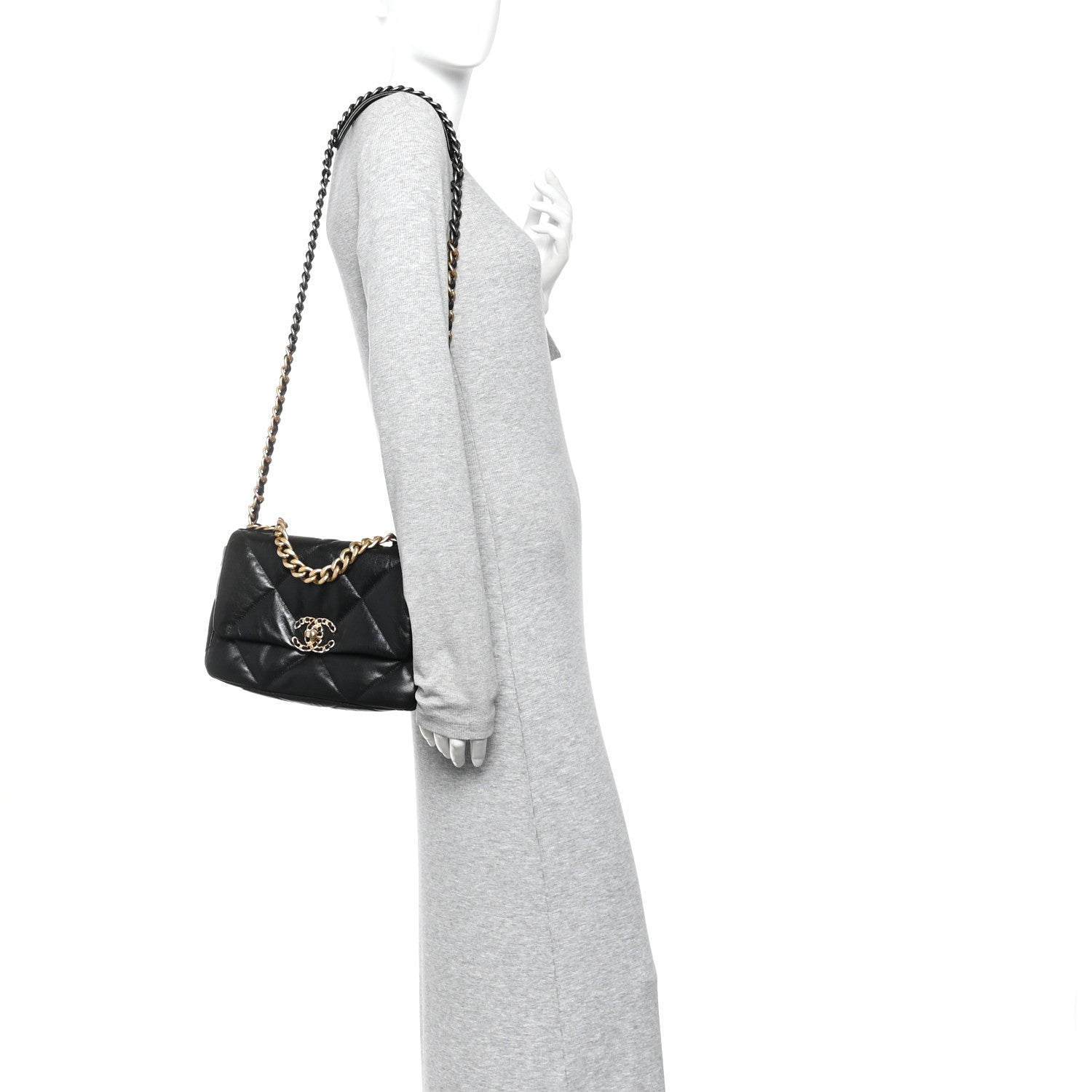 Shiny Goatskin Quilted Medium Chanel 19 Flap Black