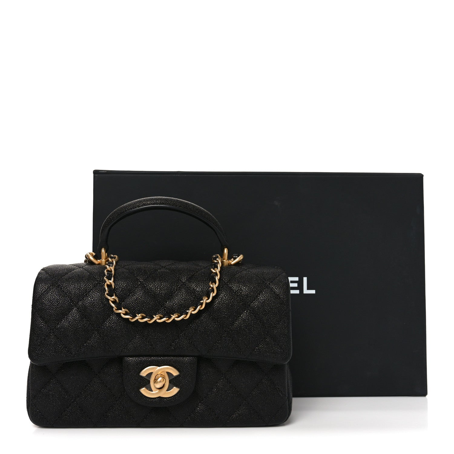 Caviar Quilted Mini Top Handle Rectangular Flap Black