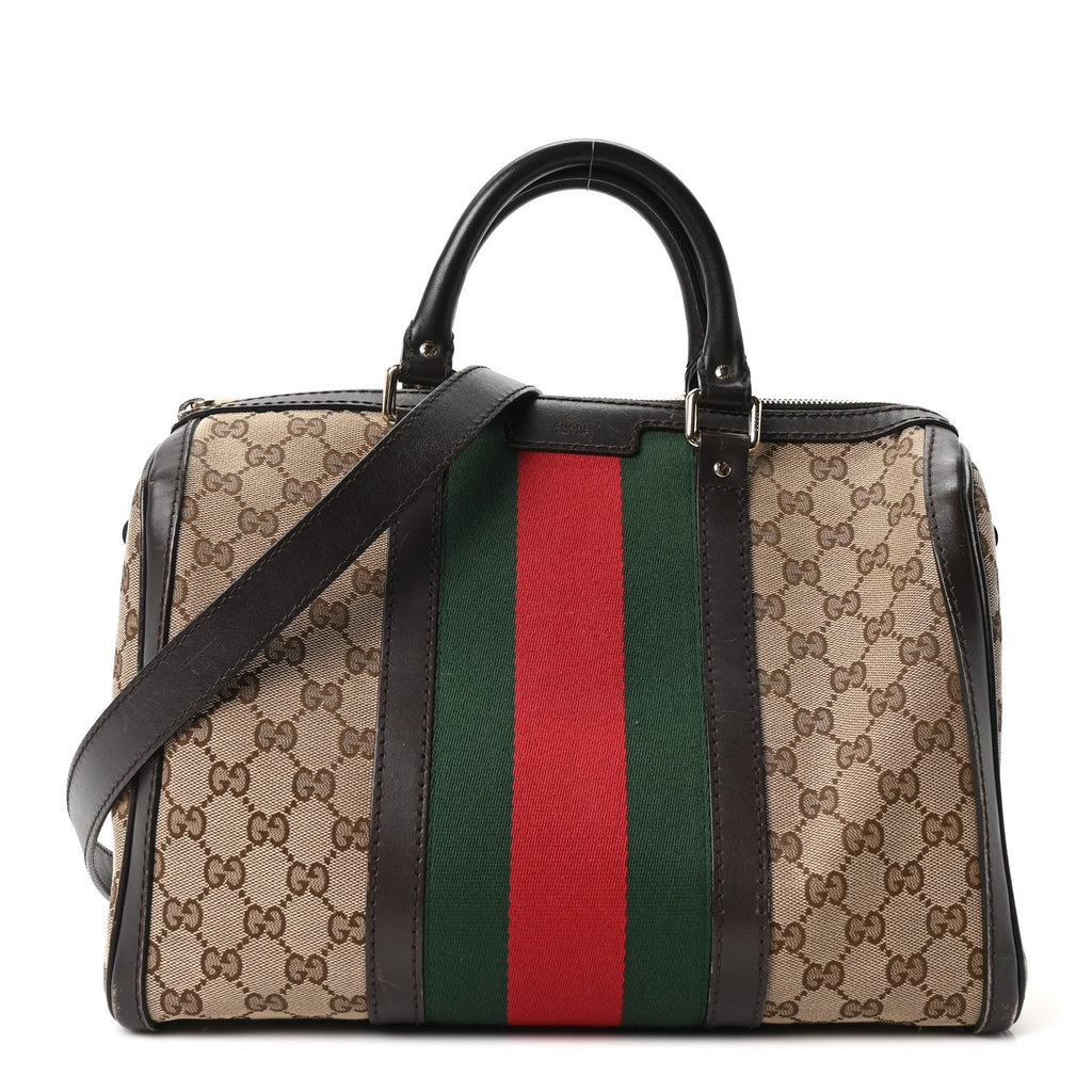 Monogram Selleria Calfskin Vintage Web Medium Boston Beige Ebony Cocoa