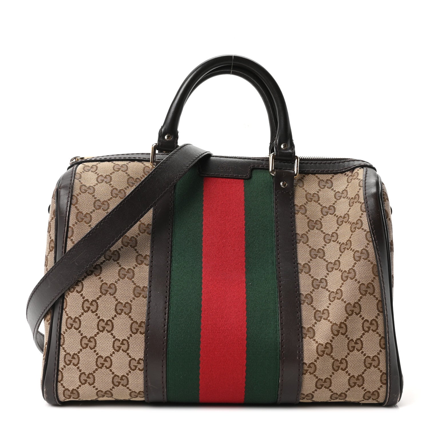 Monogram Selleria Calfskin Vintage Web Medium Boston Beige Ebony Cocoa
