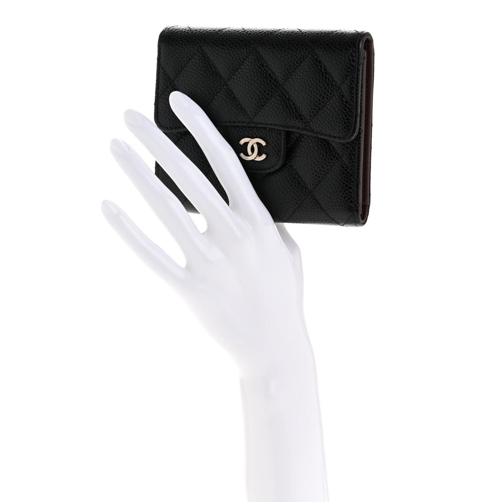 Caviar Quilted Compact Flap Wallet Black