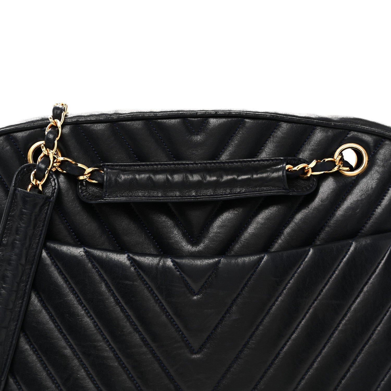 Lambskin Chevron Quilted Camera Case Navy