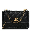 Shiny Lambskin Quilted Mini Flap Black