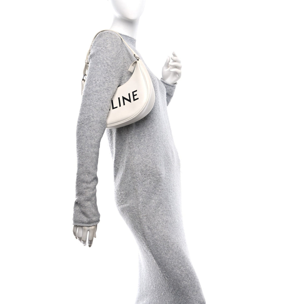 Smooth Calfskin Ava Logo Shoulder Bag White