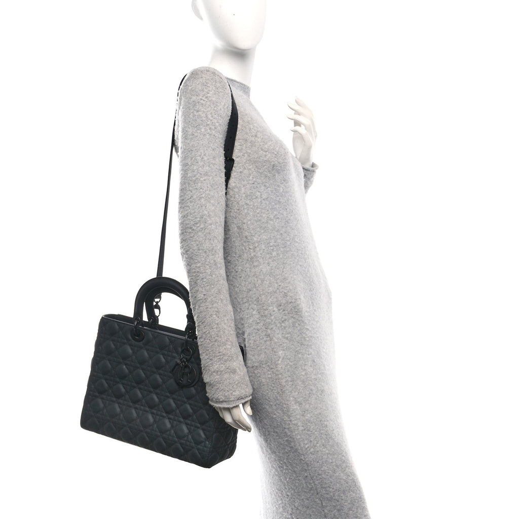 Ultra Matte Calfskin Cannage Large Lady Dior Black