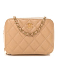 Lambskin Quilted CC Pearl Crush Camera Case Beige