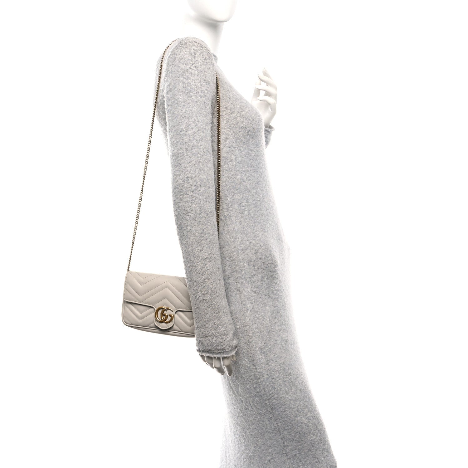 Calfskin Matelasse Mini GG Marmont Shoulder Bag With  Holder White Light Grey