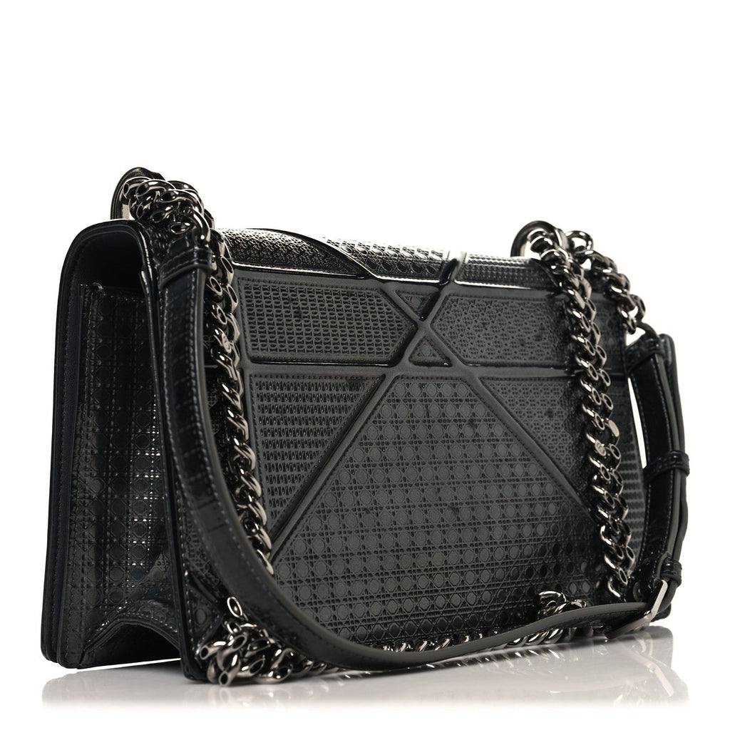 Metallic Patent Micro-Cannage Medium Diorama Flap Bag Onyx Black