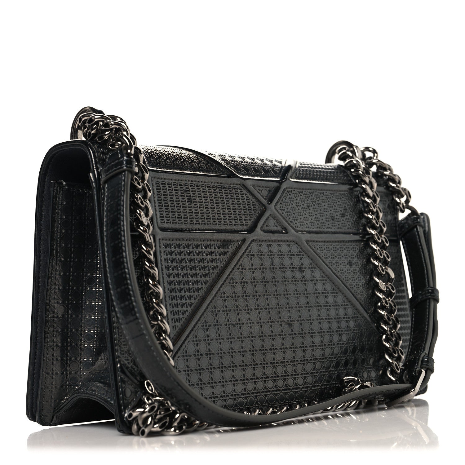 Metallic Patent Micro-Cannage Medium Diorama Flap Bag Onyx Black