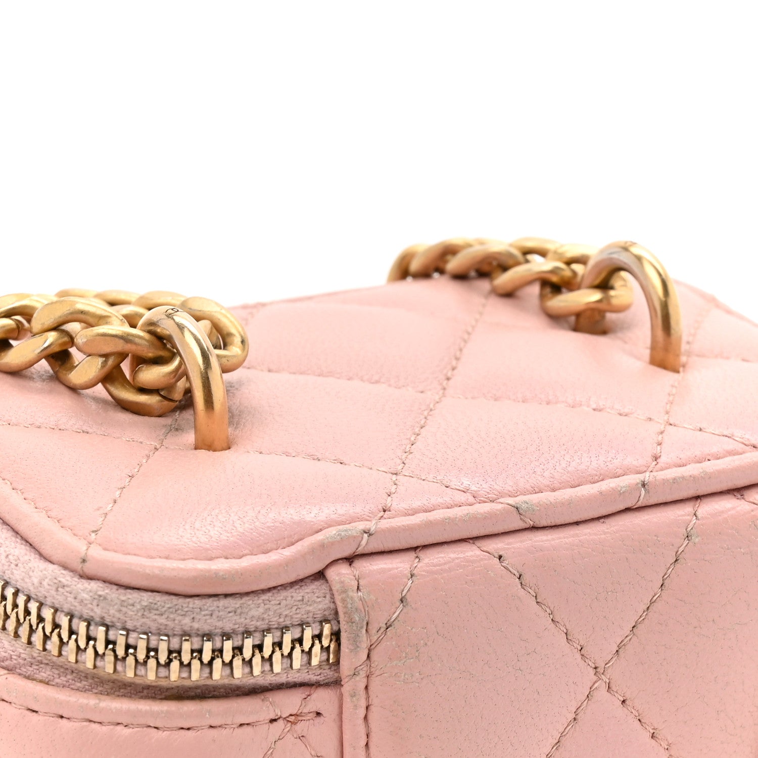 Lambskin Quilted Mini Sweet Camellia Vanity Case With Chain Pink