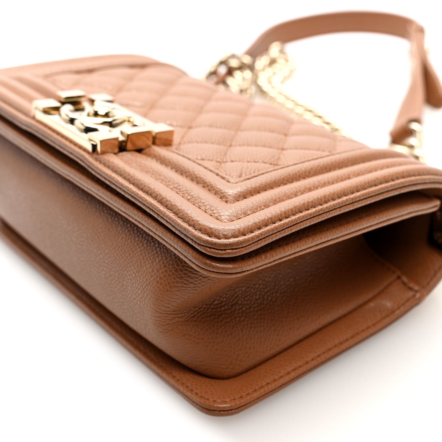 Caviar Quilted Small Boy Flap Beige