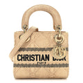 Raffia Woven Cannage Embroidered Mini Lady D-Lite Natural Black
