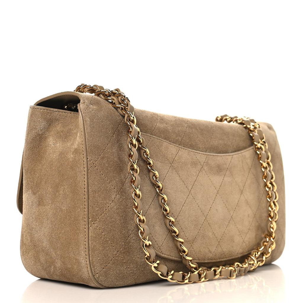 Suede Calfskin Small Souplissimo Maxi Flap Dark Beige
