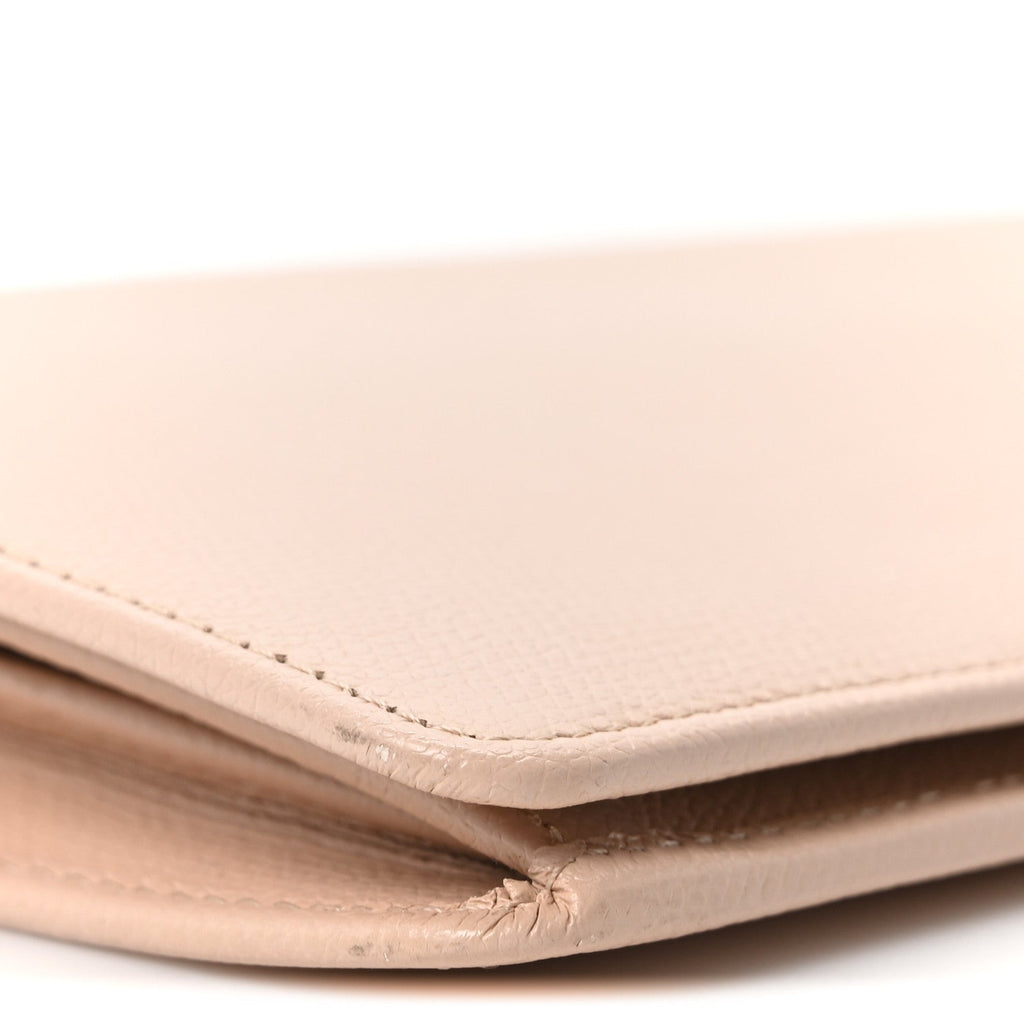 Grained Calfskin CC Button Yen Wallet Pink