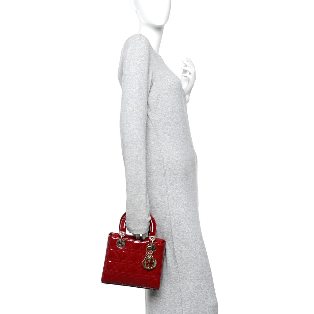 Patent Cannage Small Lady Dior Cherry Red