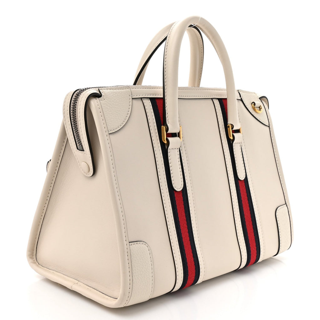 Koi Calfskin Medium Bauletto Duffle Top Handle Bag White