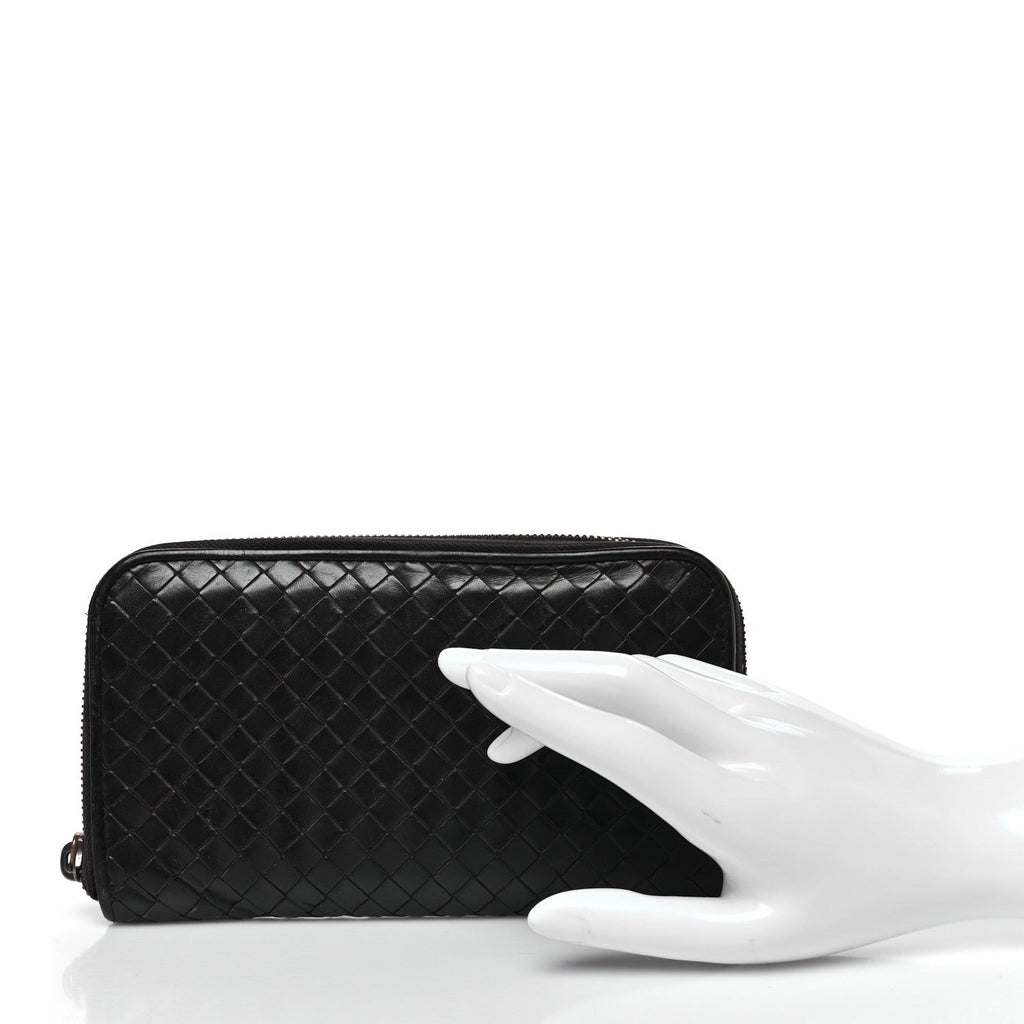 Nappa Intrecciato Zip Around Wallet Ebano