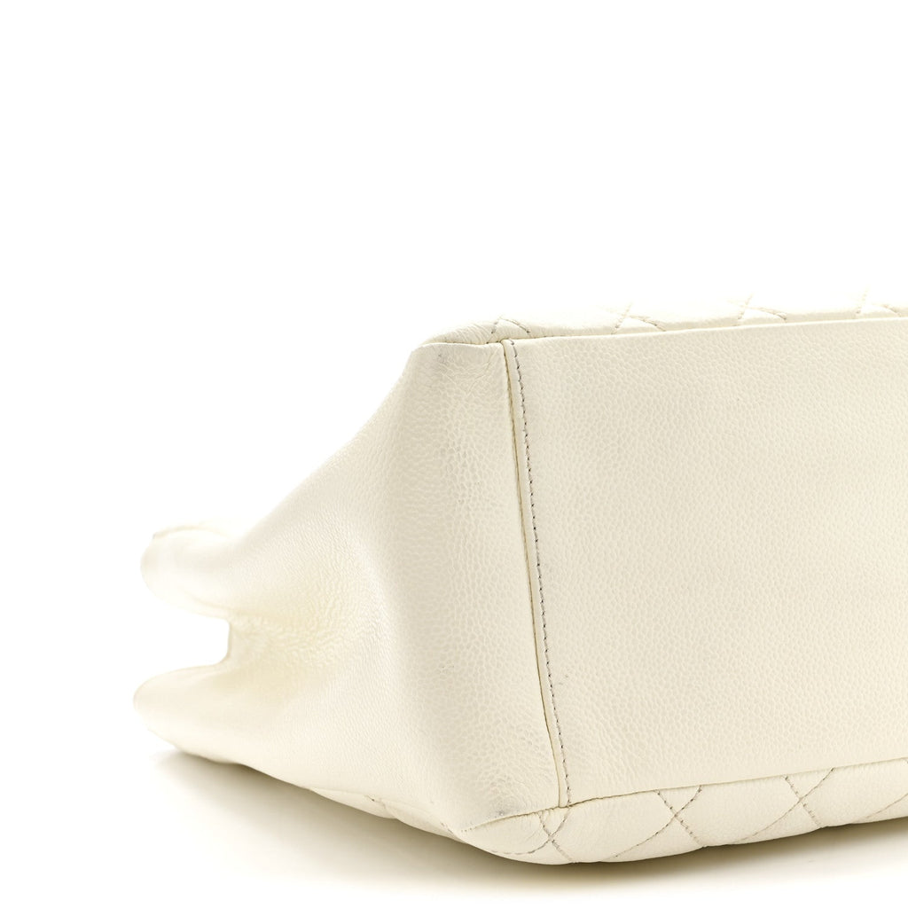 Caviar Quilted Grand Shopping Tote GST White