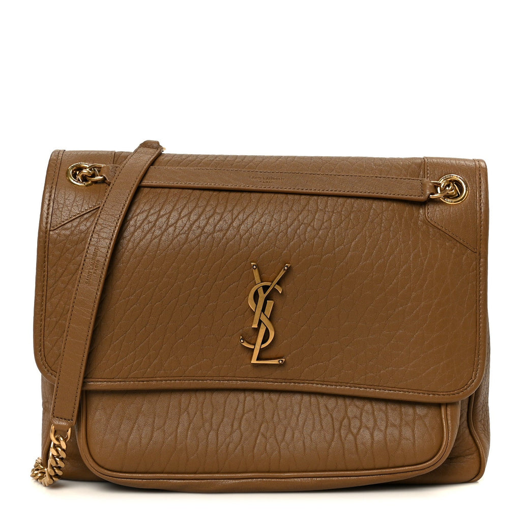 Grained Lambskin Monogram Large Niki Chain Satchel Dark Cork