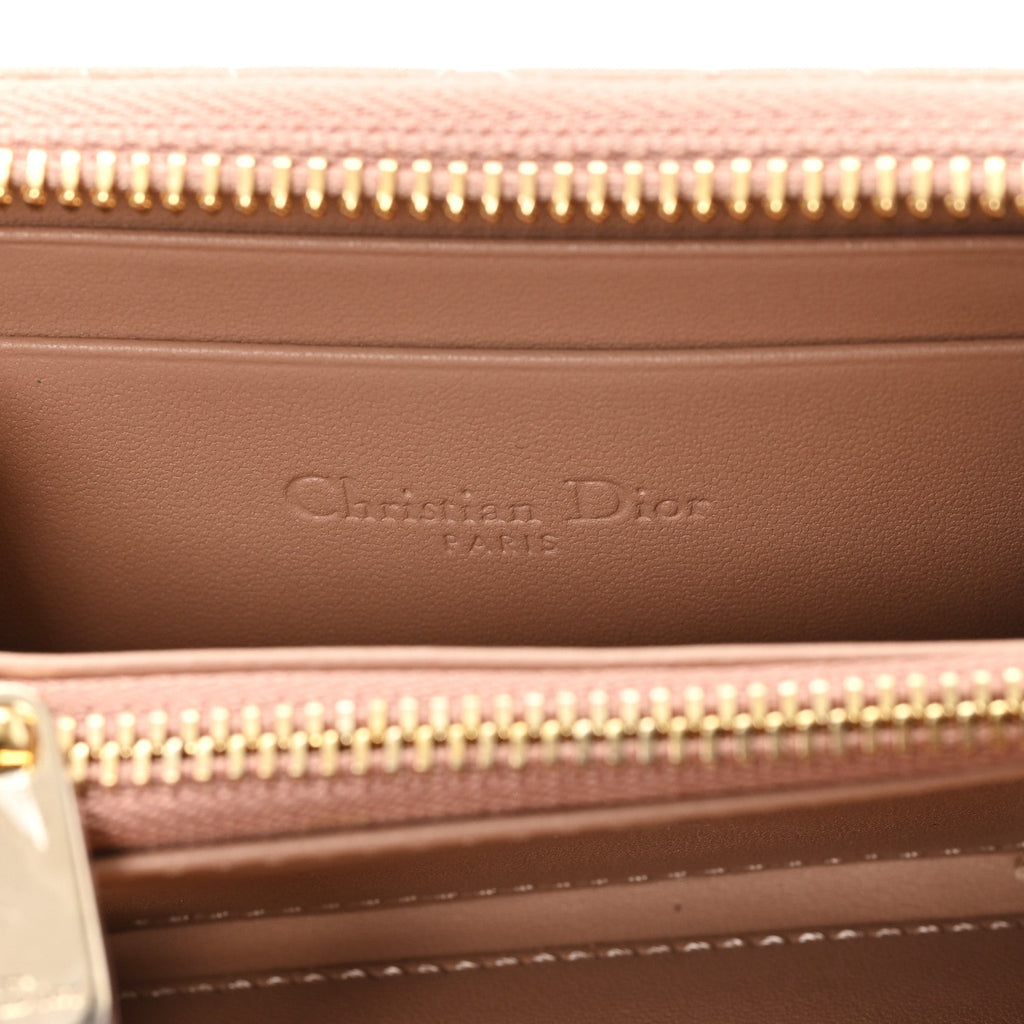 Lambskin Cannage Small Lady Dior Voyageur Coin Purse Rose Des Vents