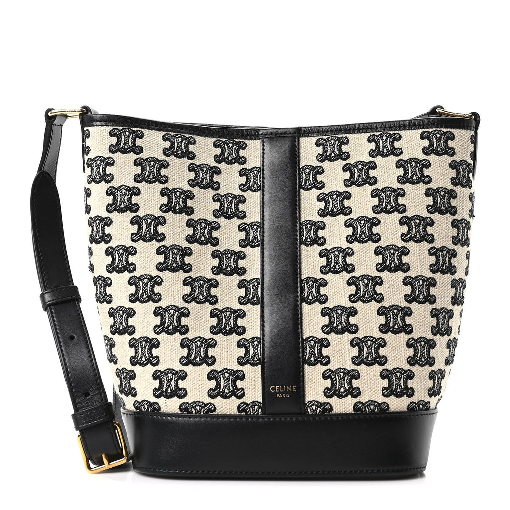 Canvas Calfskin Triomphe Embroidered Small Bucket Bag