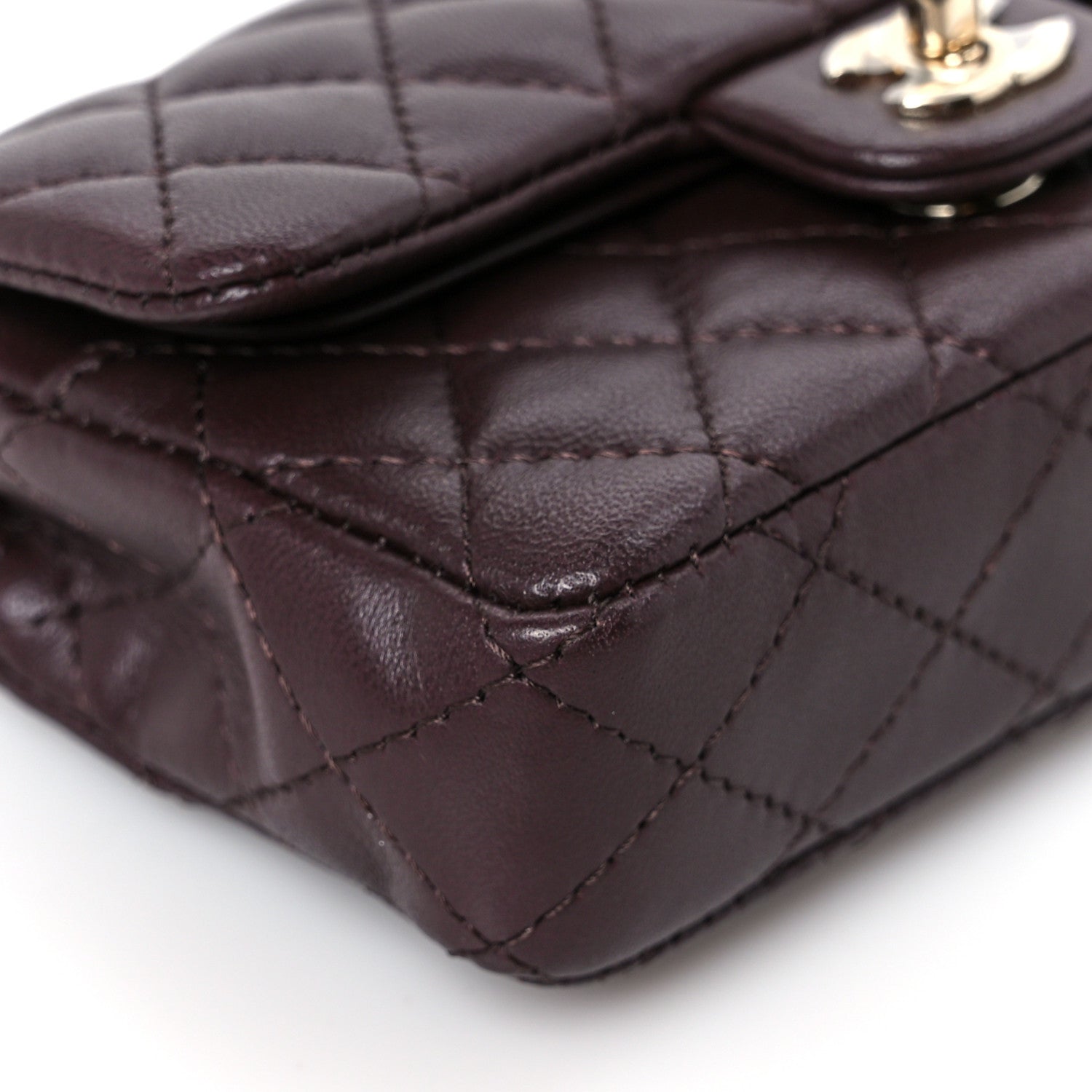 Lambskin Quilted Mini Flap Bag Charm With Hook Dark Brown