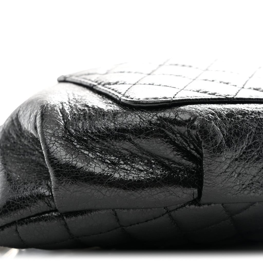 Crumpled Glazed Lambskin Quilted Waist Bag Fanny Pack Black