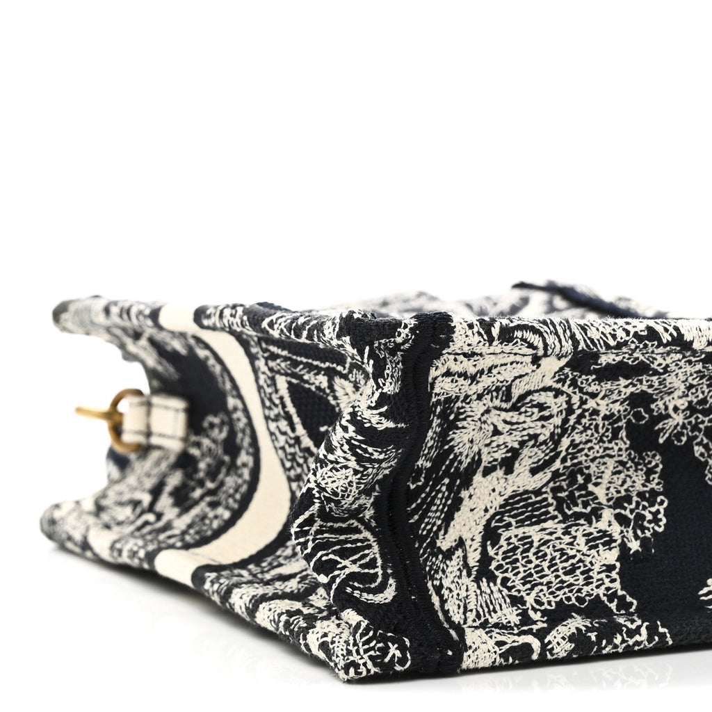 Canvas Toile de Jouy Reverse Embroidered Mini Book Tote Phone Bag Blue