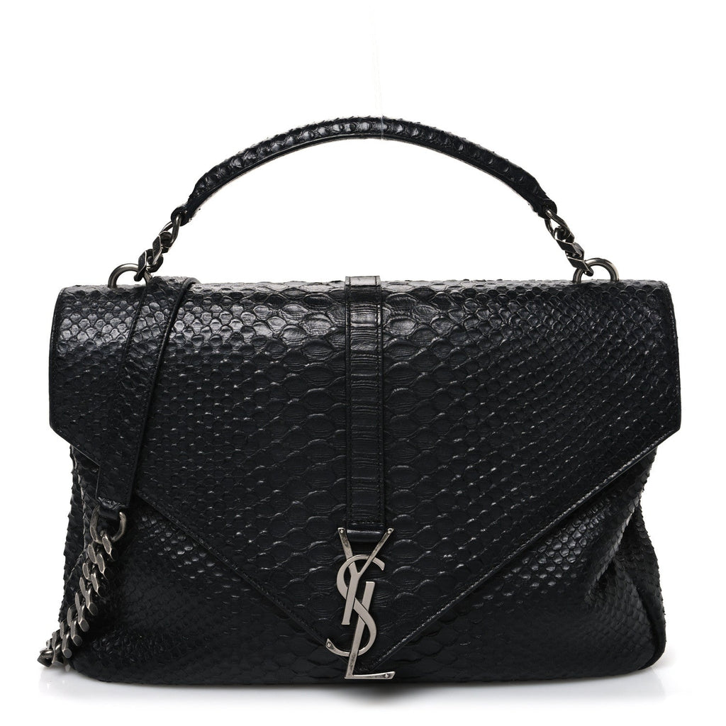 Snake Calfskin Embossed Monogram Large College Satchel Black
