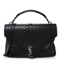 Snake Calfskin Embossed Monogram Large College Satchel Black